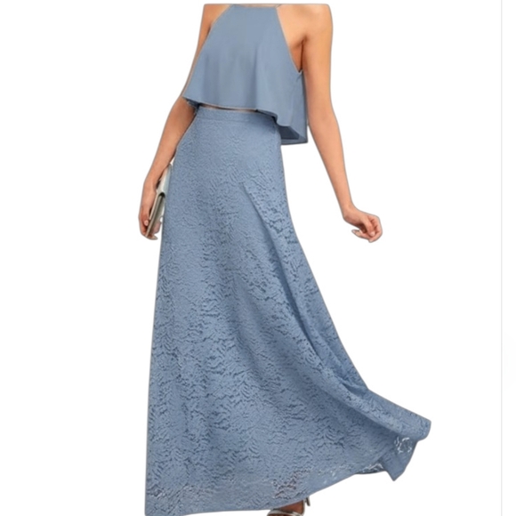 Lulus Dresses & Skirts - Lulus Love At First Sight Dusty Blue Lace Maxi Skirt Size M
